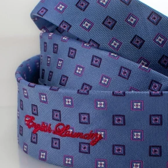 SILK Woven Tie - Blue Square Pattern | English Laundry - Picture 5 of 7